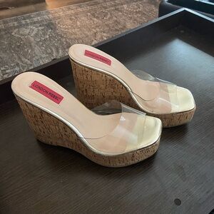 Women's Clear and Beige Wedge Sandals
